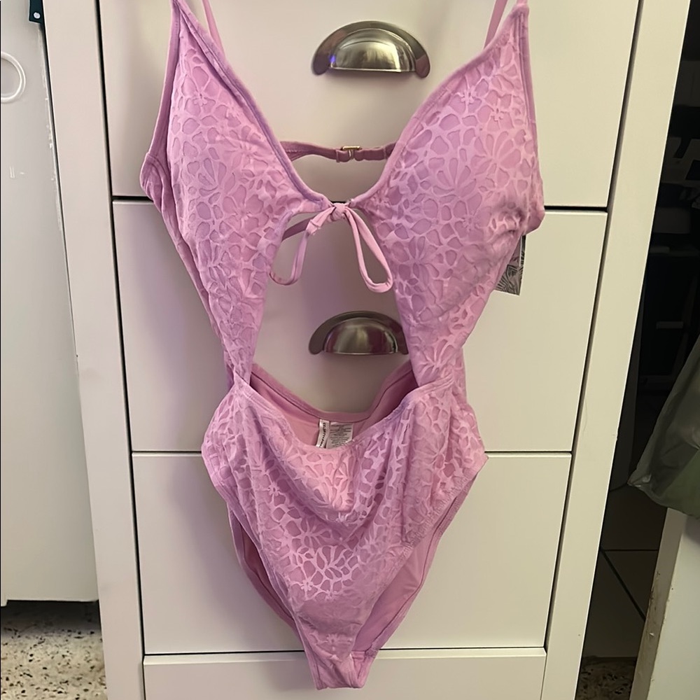 Celebrity Pink Lilac Lace One Piece Swimsuit